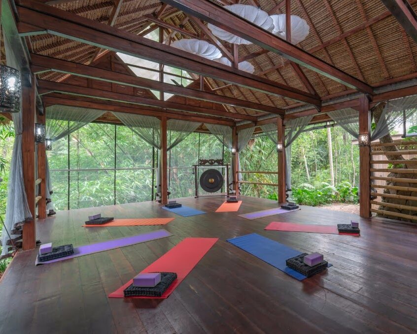 Yoga mats in a circle during a yoga retreat in Bali Ubud